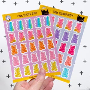 Gummy Bear Sticker Sheet – Cute Jelly Bear Vinyl Stickers for Scrapbooking, Bullet Journal, Laptop, Candy Aesthetic