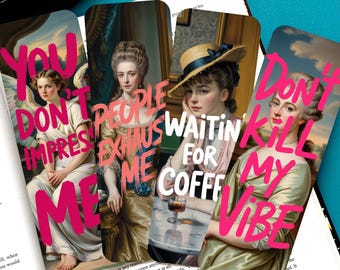 Sarcastic Bookmarks, Funny Quotes Bookmark Set, Adult Humor Bookish Gift, Vintage Painting Aesthetic Double-Sided Glossy Bookmarks