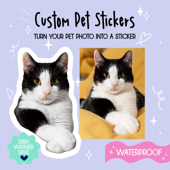 Сustom Cat Stickers, Personalized Cat Face Sticker, Custom Cat Mom Gift, Custom Pet Stickers, Waterproof Vinyl For Water Bottle Laptop