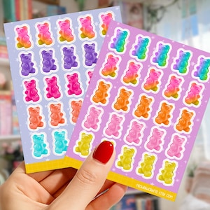 Gummy Bear Sticker Sheet, Jelly Bear Vinyl Stickers for Scrapbooking, Journaling, Planner, Candy Aesthetic