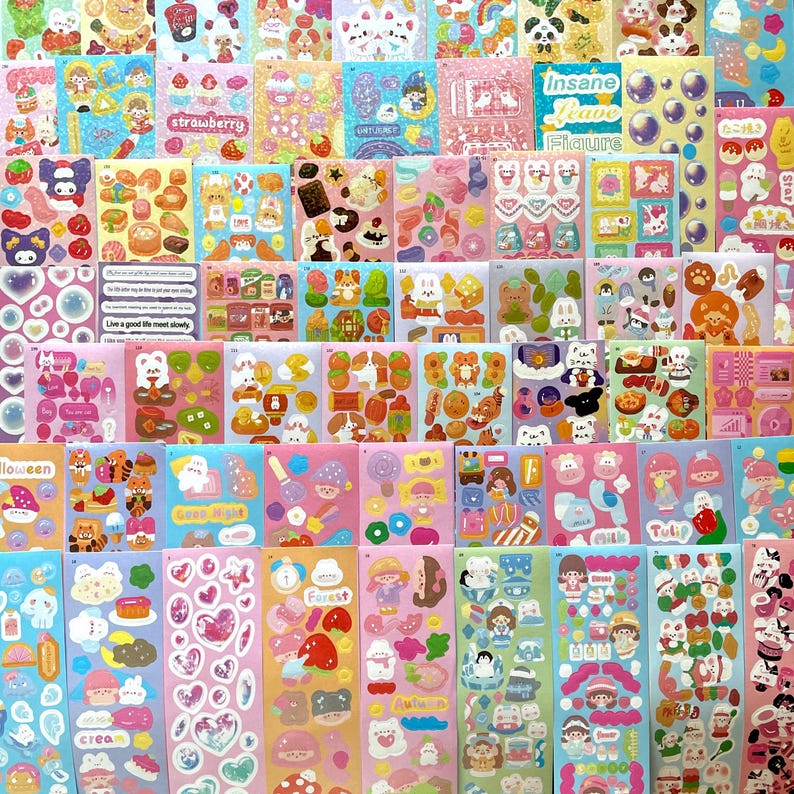 Deco Mini Sticker Sheets, Kawaii Aesthetic Stickers, Cute Korean Stickers, Polco Deco Random Stickers for Kpop Photocard, Toploader, Planner