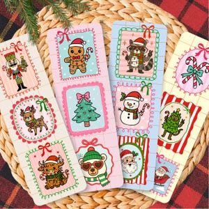 Christmas Frame Bookmarks, Preppy Xmas Bookmark Set, Christmas Holiday Stocking Stuffer for Reader, Santa Snowman Bookmark, Double-Sided