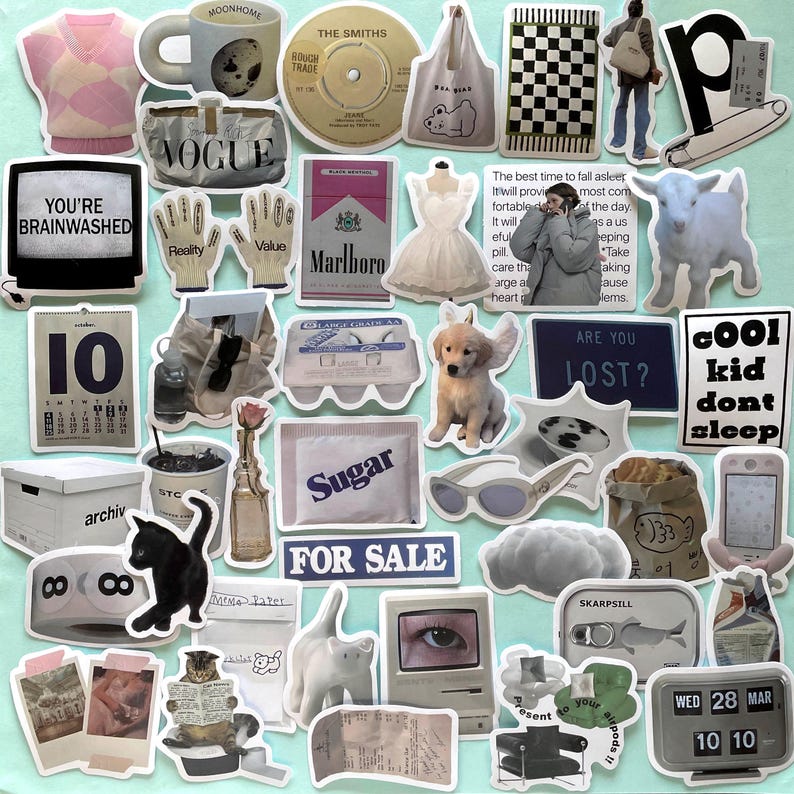 50 Pinterest Aesthetic Sticker Pack, Soft Beige Minimalist, Water ...