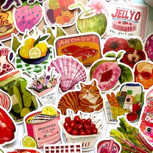 50 Mediterranean Aesthetic Stickers, Tomatoes And Lemons Sardines Italian Food, Dolce Vita Summer Waterproof Stickers, Fruit and Vegetables