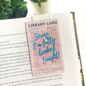 Library Card Magnetic Bookmarks, Funny Bookish Quote, Vintage Public Library, Holographic Pink Bookmark For Bookworm Blue Quote