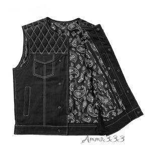 New Men&#39;s Motorcycle Black Vest  Biker Vest Motorcycle Vest Black  Denim Black Real Cow  Vest