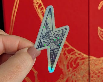 Sticker château éclair | Décalcomanie en vinyle holographique inspirée du sorcier