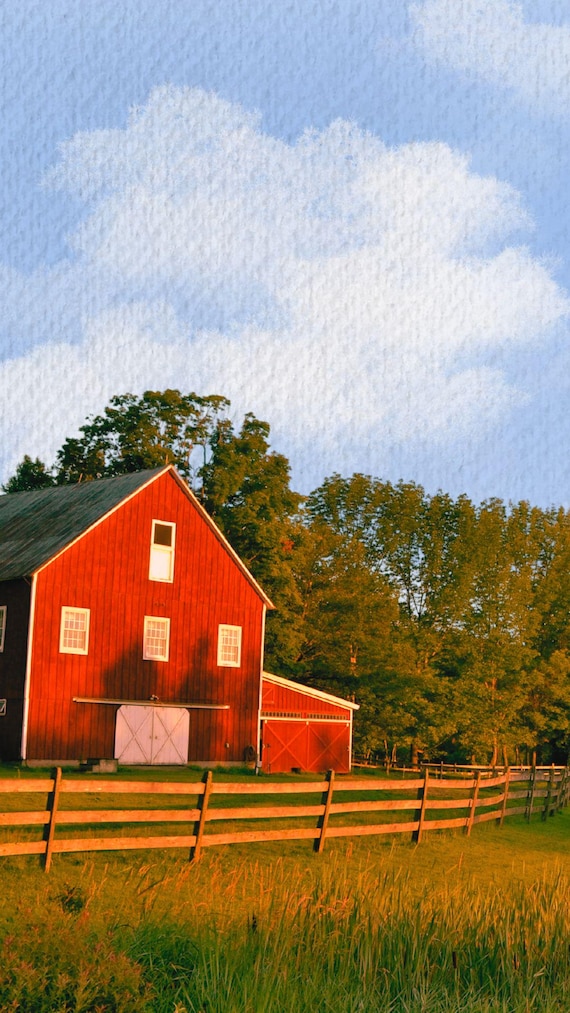 Farmhouse Red Barn Phone Wallpaper: Rural Collage Background