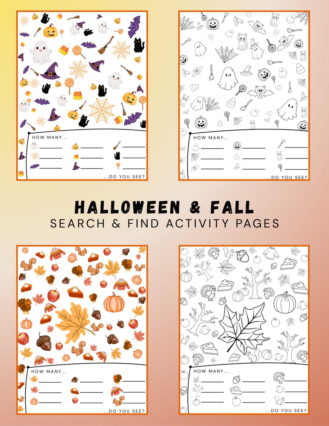 Halloween & Fall Search and Find Activity Pages: Kids Printable ...