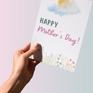 Faltbare und druckbare Karte | Muttertagskarte zum Ausdrucken | Blumen und Sonne | Künstlerische Muttertagskarte | Aquarell Karte zum Muttertag