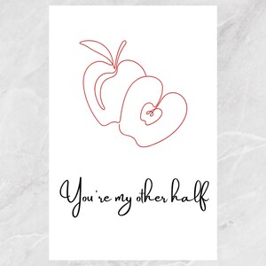 Carte pliable et imprimable dessin au trait Apple | imprimable pour la Saint-Valentin | imprimable d'anniversaire | carte minimaliste | Carte Punny
