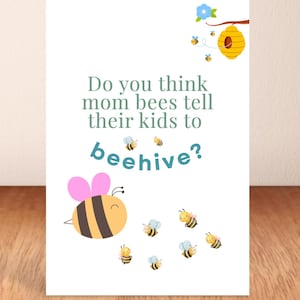 Tarjeta divertida para el Día de la Madre - Colmena y Abejas / Tarjeta plegable e imprimible para el Día de la Madre / Descarga digital instantánea en PDF / Bonita tarjeta para baby shower