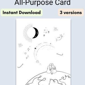 Carte de dessin au trait minimaliste pour toutes les occasions - Téléchargement numérique | Carte pliable | Je pense à vous | Carte téléchargeable ou impression d'art
