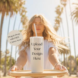 20oz Skinny Tumbler Mockup Template: Editable Canva Drag & Drop (Commercial Use)