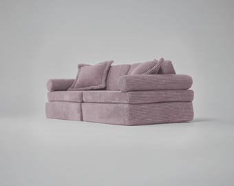 Pink SmolBuddy Montessori Play Sofa Set - Corduroy Mini - Handcrafted Transformable Modular Foam Kids Furniture