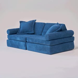 Blue Corduroy Mini Montessori Play Sofa - Modular Foam Play Set for Kids - Play Gym & Comfort Couch
