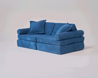 Blue Corduroy Mini Montessori Play Sofa - Modular Foam Play Set