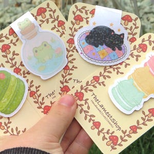 Cute Magnetic Bookmarks - Frog in Bottle, Sleeping Cat, Rainbow Cats, Cottagecore Frogs - Handmade Gifts for Readers and Journalers