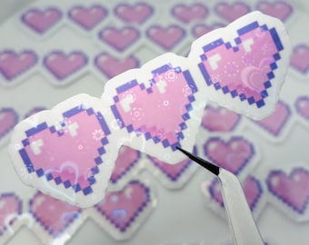 Holographic Pixel Heart Glasses Sticker: Pink Gamer Vinyl Decal
