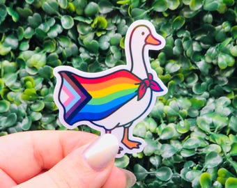 Pride Duck Sticker: Progress Flag Cape, Funny LGBTQ+ Vinyl Decal