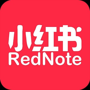 May include: RedNote app icon with a white logo on a red background. The logo features the Chinese characters "小红书" and the English words "RedNote".
