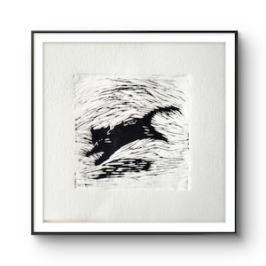 オリジナルハンドメイドリノカット猫プリント、グラフィックペインティングホームウォールデコレーション、グラフィックリノプリント、リノグラビアオリジナル猫アート、ギフト、ハンドプリント