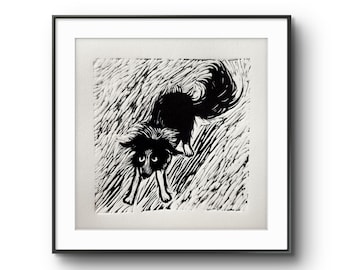 Handmade Linocut Dog Print, Graphic Painting Home Decor, Graphics Linoprint, Linogravure Original Dog Art, Gift for dog lovers, Handprinted