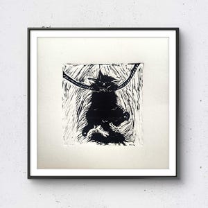 Small Size Linocut Cat Print Original Black, Graphic Home Wall Decor, Graphics Linoprint, Linogravure Funny Cat Art, Lino Gift Handprinted