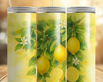 Luscious Lemons 20 oz Skinny Tumbler Wrap PNG Sublimationsdesign Digitaler Download