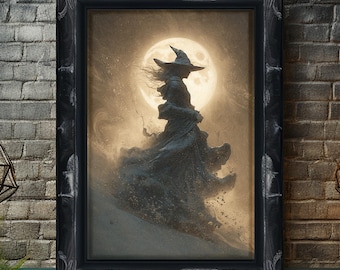 Halloween Printable Wall Art, Witch Painting, Witchy Decor Digital Download, Vintage Poster Prints
