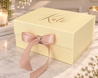 Personalized Gift Box with Ribbon | Custom Keepsake Box for Bridesmaid, Wedding, Birthday & Baby Gifts