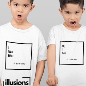 Twins Matching T-shirts: &quot;I Was First&quot; Funny Kids Shirt Set