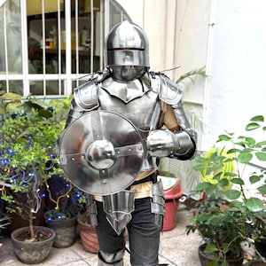 Full Medieval Knight Suit of Armor: 18G Steel LARP Cosplay Set