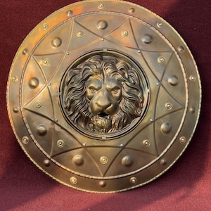 Lion Face Knight Shield: Medieval Crusader Armor, Steel Polish