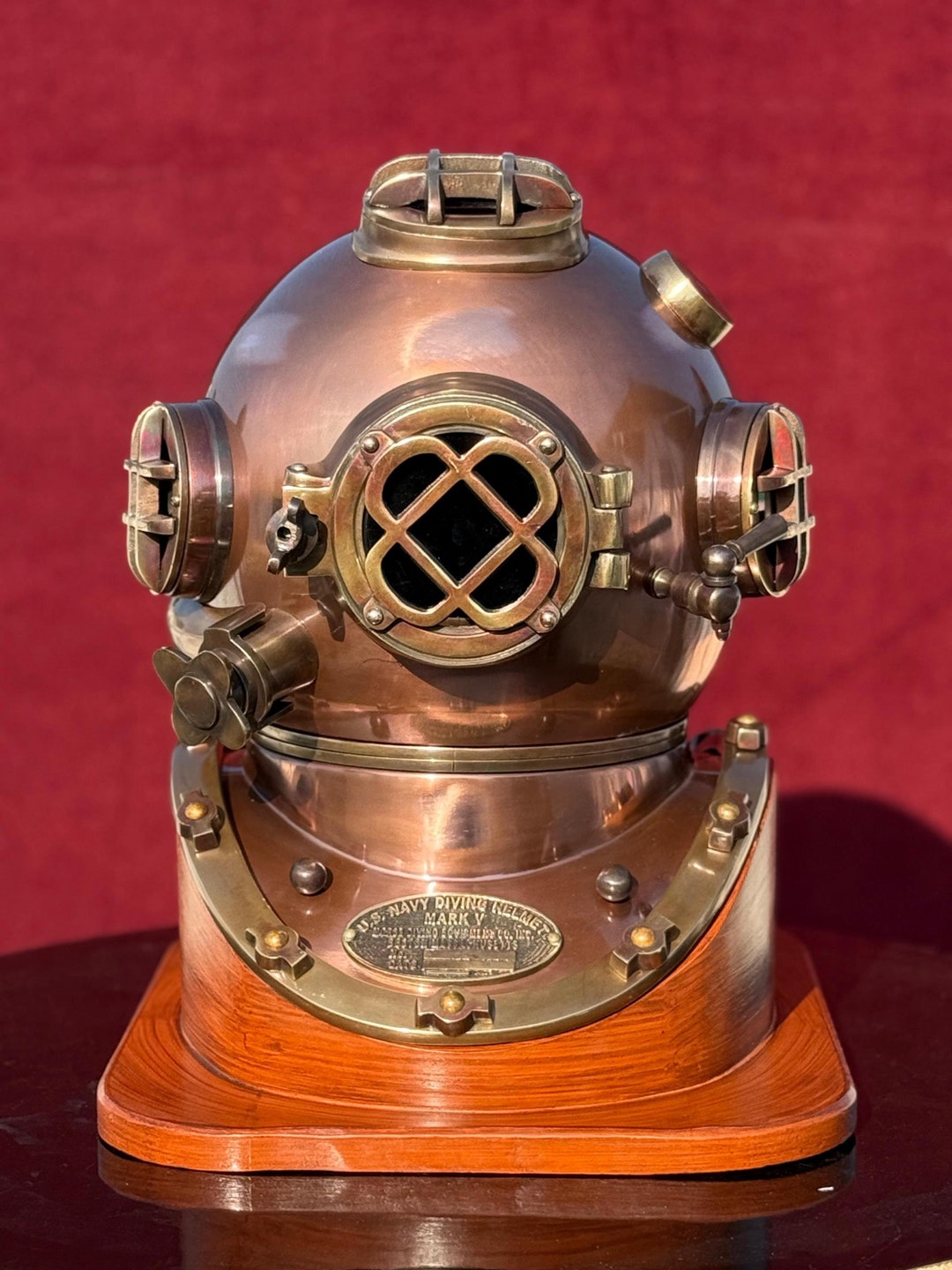 Rustic Copper Deep Sea Diver Helmet | Double Ring Nautical US Navy ...