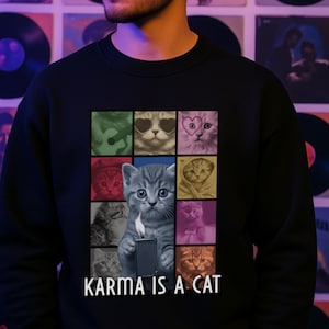 Karma Is a Cat Sweatshirt, Swiftie Cat Crewneck, Taylor Inspired Hoodie