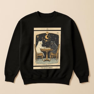 Tarot Cats Boardgame Unisex Sweatshirt, Cat Lover Gift, Cute Cat Jumper, Animal Tarot Card Top, Cozy Graphic Pullover, Feline Gamer Shirt