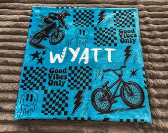 Personalisierte BMX Rider Samtdecke, kundenspezifische BMX Decke, kundenspezifische Moto Decke, BMX Geschenk, Geschenk für Fahrradfahrer, Fahrraddecke, MotoX Geschenke