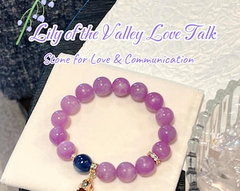 AAAA+ kunzite, véritable bracelet en kunzite de 10 mm, cadeau bijoux de Saint-Valentin pour elle, symbole de l'amour, bracelet de perles de kunzite naturelle et de cyanite
