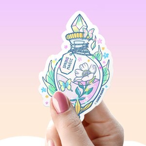 Potion magique printanière Fleurs et papillons | Sticker Premium Imperméable | Objets de collection | Série de potions en bouteille | Sticker coupe baiser #1029