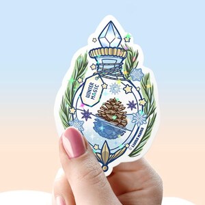 Flocons de neige, étoiles, pomme de pin, potion magique d'hiver | Sticker Premium Imperméable | Objets de collection | Série de potions en bouteille | Sticker coupe baiser #1030