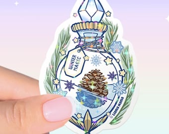 Winter Magic Potion Pinecone Stars Snowflakes | Vinyl Sticker Waterproof | Collectable | Bottle Potions Series | Holiday Sticker #1030
