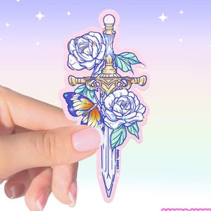 Dagger Roses and Butterfly Fantasy Illustration | Vinyl Sticker Waterproof | Collectable | Pastels Sparkle | #1001