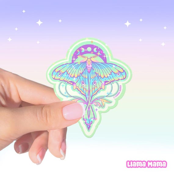 Lunar Moth Moon Phases | Vinyl Sticker Waterproof | Collectable | Colorful Pastels Sparkle | Sticker #1015