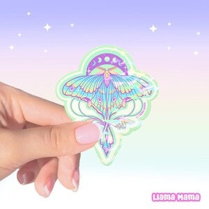 Lunar Moth Moon Phases | Vinyl Sticker Waterproof | Collectable | Colorful Pastels Sparkle | Sticker #1015 image 2