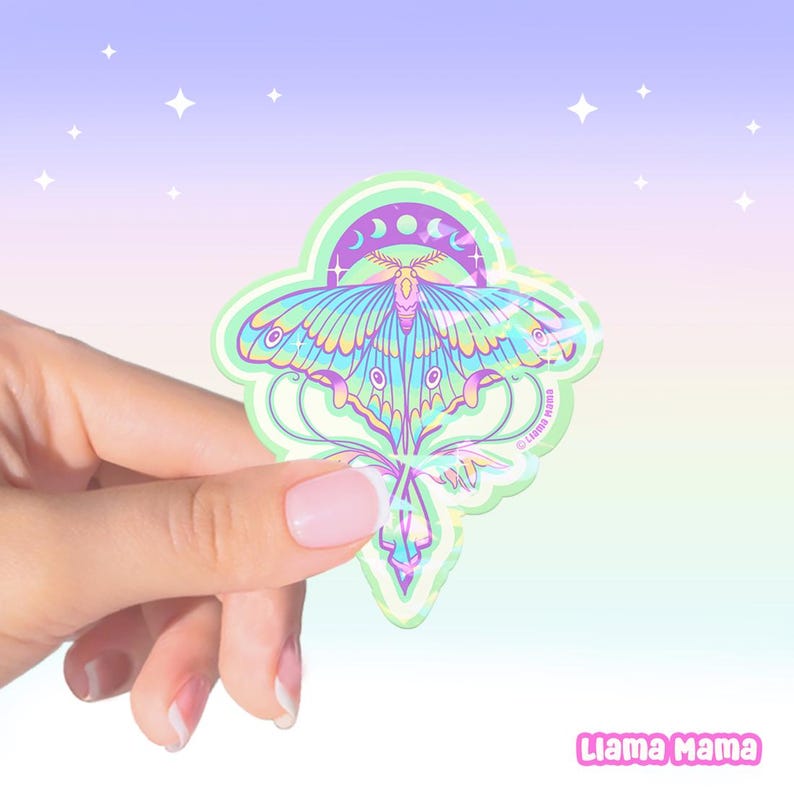 Lunar Moth Moon Phases | Vinyl Sticker Waterproof | Collectable | Colorful Pastels Sparkle | Sticker #1015 image 2