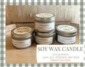 Eucalyptus Soy Wax Candle | Handcrafted, All-Natural with Essential Oils | Relaxing & Clean Burn