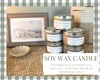 Patchouli & Citronella All-Natural Soy Wax Candle | Handcrafted with Essential Oils | Refreshing | Clean Burn | Gifts for her