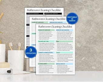 Editable Bathroom Cleaning Checklist, Cleaning Schedule, Printable checklist, Bathroom cleaning, Bathroom organizer, Restroom cleaning log