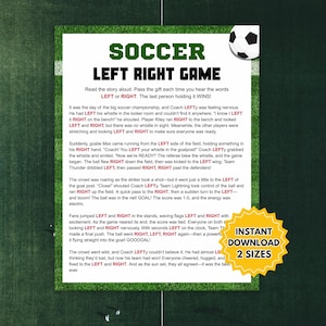 Left Right Soccer Game Printable, Pass the gift, Soccer party games, Team building, Kids soccer birthday, Sports fan, Fun activity, Story